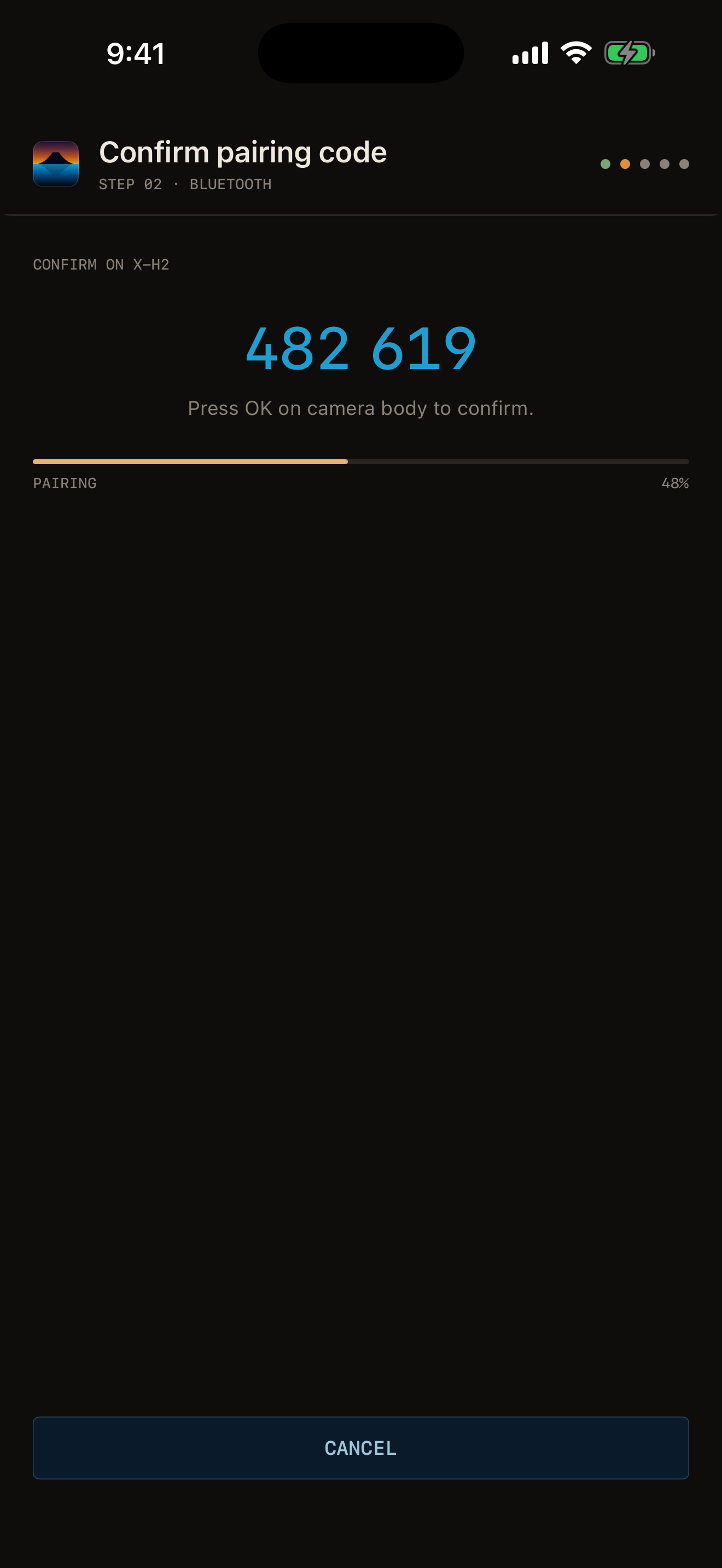 Pairing screen