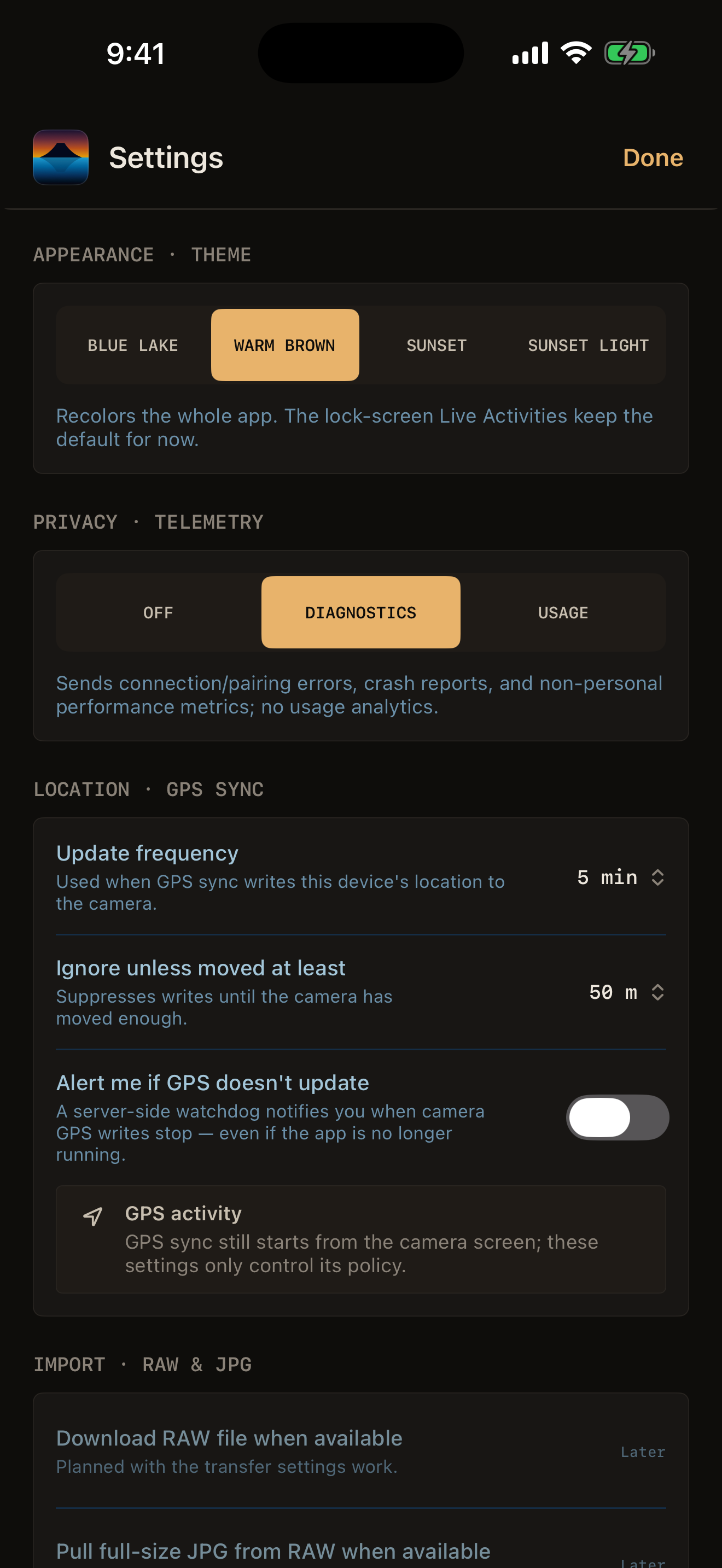 Camera settings