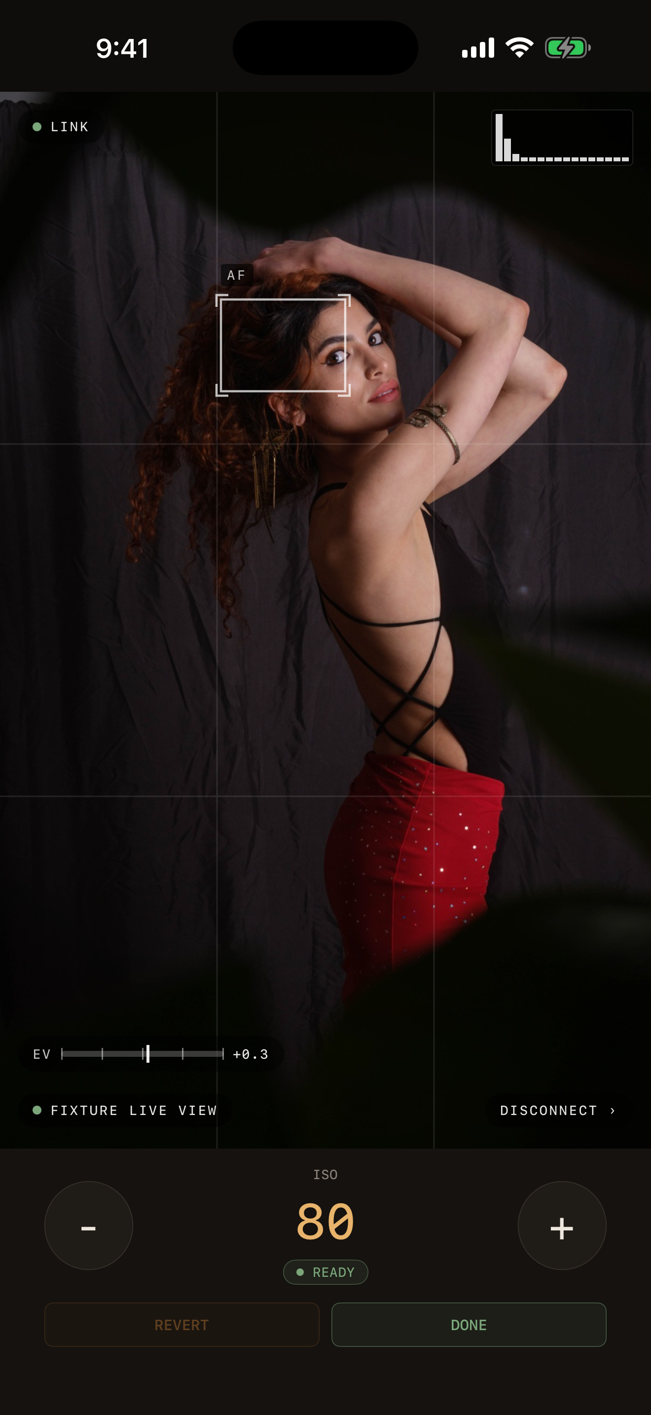 Live view with the ISO adjust panel open